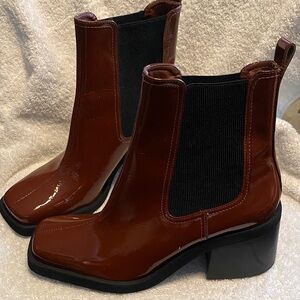 Gianni Bini Glossy Brown Ankle Boots with a wedge on the heel very comfortable